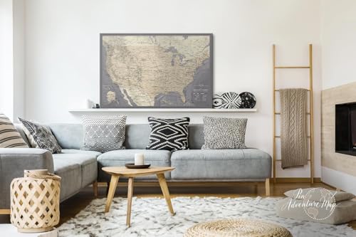 United States Travel Map Pin Board | National Park Push Pin Map | USA Wall Art on Canvas | Detailed Cartography (35 x 24)