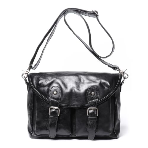 AWMGPDDBTO Briefcases for Men Men's Leather Messenger Bag, Black
