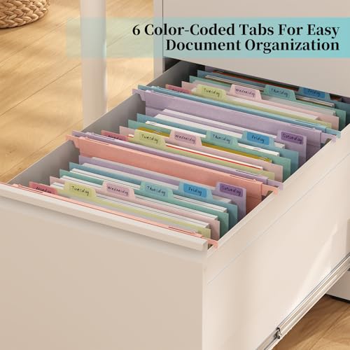 Expanding Hanging File Folders for Filing Cabinet, 7 Accordion Pockets, 1.2'' Expandable, Multi-Color Tabs, Letter Size, 50% Wheat Straw, 3 Pack (Assorted Pastel)