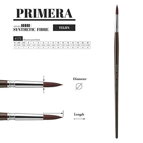 Escoda Primera Series 4175 Artist Oil and Acrylic Paint Brush, Synthetic Maroon Teijin Filament, Round, Size 22