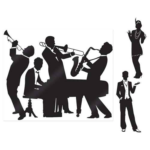 Beistle 1920s Jazz Age Party Decoration Bundle – Great 20’s Band Insta-Mural and Double-Sided 1920s Silhouette Cutouts, Vintage Roaring Twenties Décor for Speakeasy, Flapper, and Jazz-Themed Events