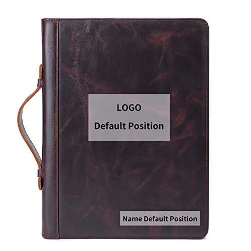 Geslun Personalized Leather Portfolio 3 Ring Binder with Handle and Clip