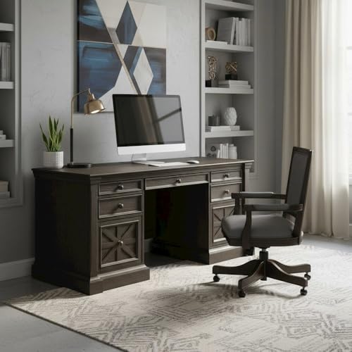Starlight Traditional Credenza, Dark Brown, 7 Drawers, 2 Locking Files, Power Center with USB/AC, Antique Hardware, Executive Storage