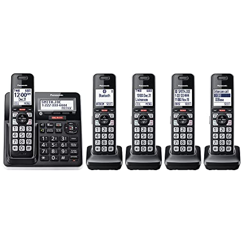 Panasonic Cordless Phone, 5 Handsets Link2Cell, Landline Phone for Home