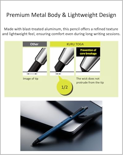 Kuru Toga Metal 0.5mm Silent Blue, Uni Metal Case + Uni Refill 0.5mm HB, Black slim pen case