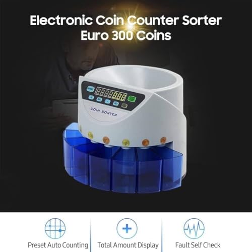 Coin Counter,Portable Shops Coin Sorter, Automatic Electronic Coin Counting Machine,Batch Counting Coin Counter Sorter, for School, Businesses, Shops, Supermarket(Blue)