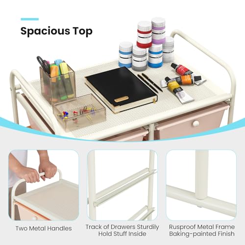 CLEEMAN 10-Drawer Rolling Cart with Drawers, Storage Cart with Universal Wheel & Metal Frame, Multipurpose Mobile Trolley Utility Cart for Makeup Kitchen Office Play Room (Macaron)