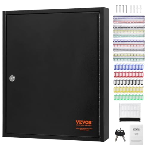 VEVOR 100-Key Cabinet, Key Lock Box with Adjustable Racks, Security Key Storage Box Steel, Key Organizer with 100 Colorful Key Tags and 2 Record Cards for School, Office, Hotel