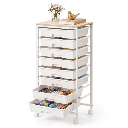 VASAGLE Rolling Cart with Drawers, Craft Organizers and Storage, White