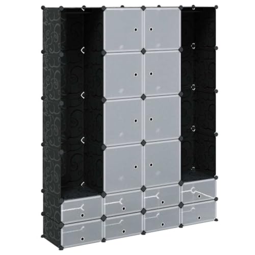 Modular Cabinet with 18 Compartments Black and White 14.6x57.5x71.1 Inches