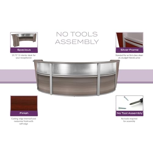 Romig Marque Plexi Triple-Unit Reception Curved Desk Workstation “143.50W x 71D” - Driftwood Grey