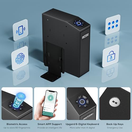 Mutak Gun Safe for Handgun, Slider Biometric Pistol Safe, 4 Ways Quick Access with APP/Fingerprint/PIN Code/KEY, Single GunSafe for Nightstand Bedside Home,Wall, Dresser