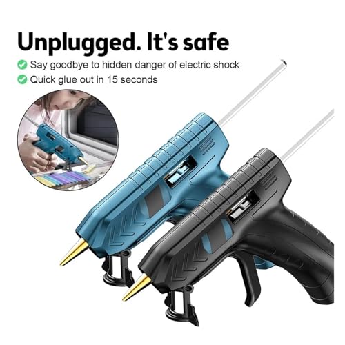 ZIJINGM Electric Hot Melt Glue Gun, Cordless Home Rechargeable Kids Craft Glue Sticks, Universal Electric Glue for DIY Craft Projects and Quick Home Repairs(Blue)