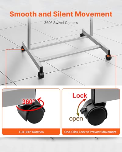 VEVOR Portable Floor Lectern, Height Adjustable, Wheeled Lectern with Dual-Layer Storage Shelf, Teacher Speaker Standing Desk, Podium Stand Classroom Presentation Stand for Speech, Church