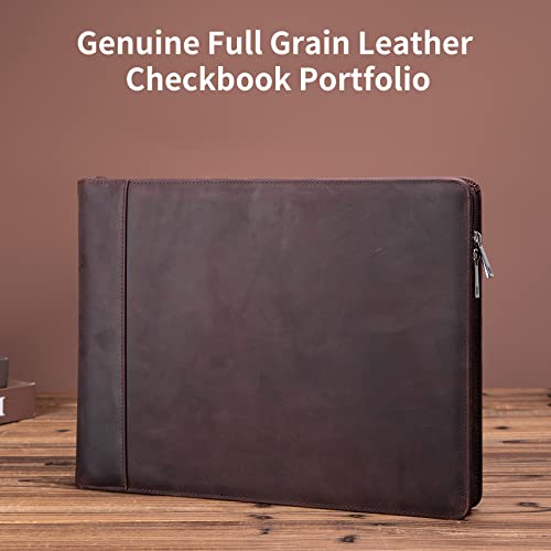 Geslun Leather 7 Ring Check Binder, 3-On-A-Page for 600 Checks (9 x 13”)