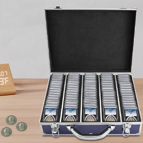 Coin Storage Box 100 Graded Coin Slab Display Case Holders Shipping Boxes Universal Aluminum Coins Collectors Collection Supplies Trading Card Organizer for PCGS, NGC- Black, 16.5*12.5*4.5 in (Blue)
