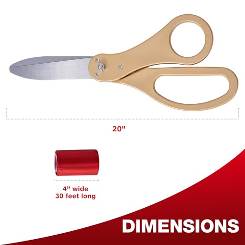 COMSIS Ribbon Cutting Ceremony Kit - 20" Giant Scissors & 30'L x 4"W Ribbon