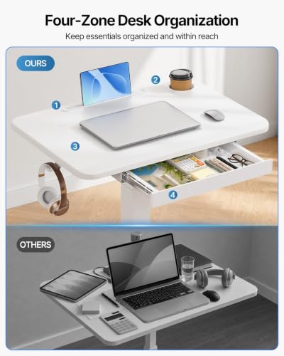 HUANUO 28" Mobile Standing Desk with Drawer and Charging Station