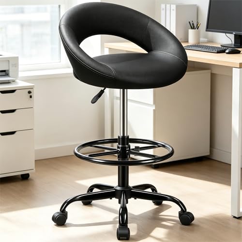 Stella Mia Ergonomic Drafting Chair for Standing Desk, PU Leather Black