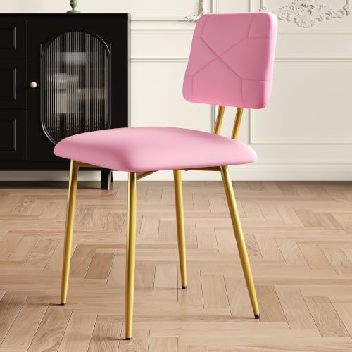 VECELO Stacking Dining Chairs Set of 4, Tufted Faux Leather, Pink
