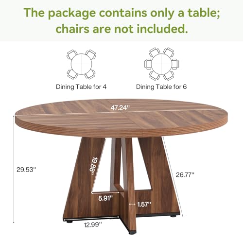 LITTLE TREE 47 Inches Round Conference Table for 4-6, Small Meeting Table, Modern Circle Podcast Table, Business Style Wooden Office Training Table with Strong Pedestal for Office Conference, Brown