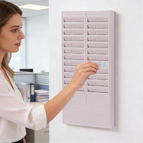 Time Card Rack Employees Time Card Rack for Offices, 24 Pocket Rack Card Holder, 20" Tall Card Storage Rack Wall Mount, Hanging Attendance Card Shelf(Gray)