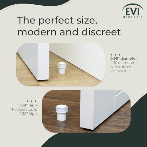Pack of 2 EVI Door Stoppers |White Stainless Steel Door Stopper - Screw Fastening - White Rubber Protector - 0.95 x 1.38 Inch Door Stop