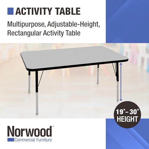 Norwood Commercial Furniture 36-Inch Adjustable Height Classroom Activity Table for Kids & Adults, Rectangular Activity Table for School and Home, Black