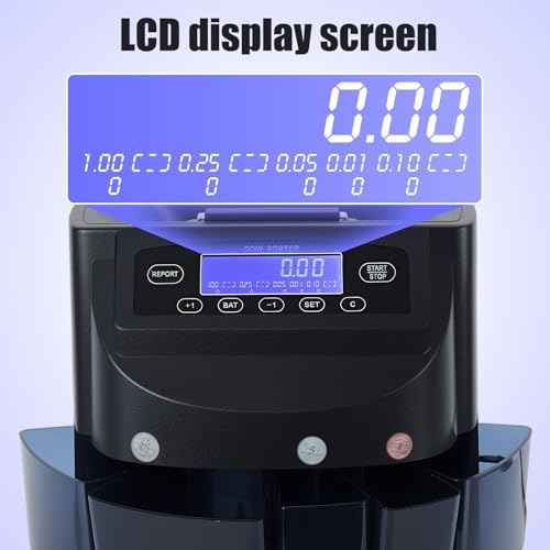 Electric Coin Counter Machine, Automatic Coin Sorter with LCD Display, 500 Coins Capacity, High-Speed Coin Counting for Office and Retail Use Black