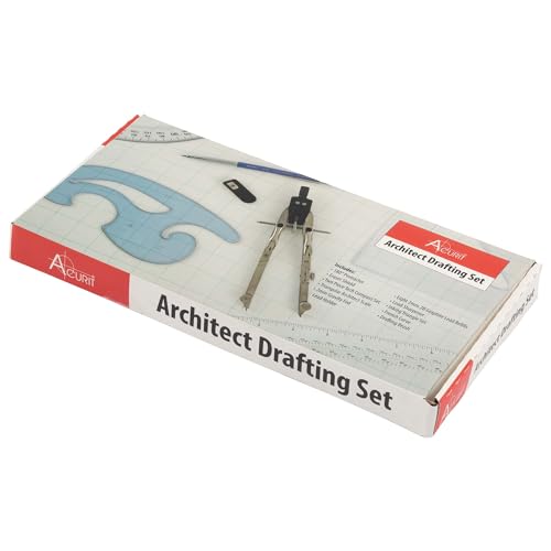 Acurit Drafting Tools Architect Set, 10 Piece Drafting Kit for Architects & Artists: Protractor, Compass, Architect's Scale, 2mm Pencil, Eraser Shield, Triangles, French Curve, Brush