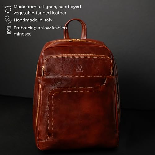 Time Resistance Leather Business Backpack - Laptop and A4 Portfolio Bag - Travel Bag Rucksack (Brown)