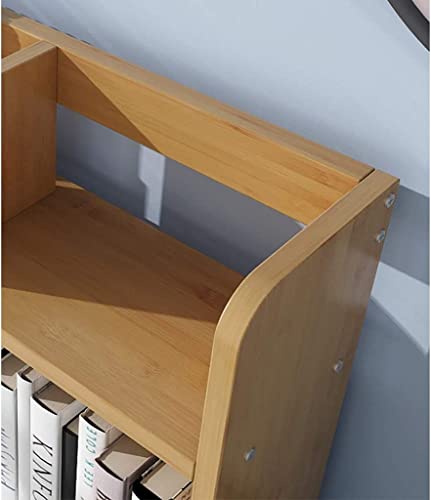 PZEOB Narrow Bookshelf Bamboo Desktop Bookshelf with Drawers Desktop Organizer Desk Storage Organizer Display Shelf Rack for Home Office Supplies Perfect Display