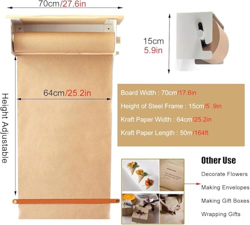 LNNW Kraft Paper Dispenser Vintage Kraft Paper Dispenser, Dining Room/DIY Room/Nursery Classroom Home Kids Graffiti Wallpaper Holder Decorative Message Boards for Wall(Board 70cm/27.6in)