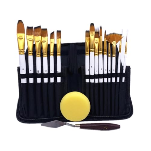 UOHLCX HBJWOV 15 Oil Paintbrush Set Black Cloth Wrap Sponge Scraper Watercolor Acrylic Gouache Art Supplies