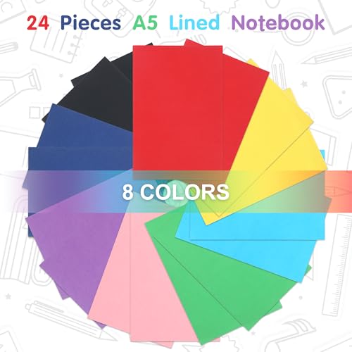 miikoul 48 Pack A5 Lined Notebook Journals in Bulk, Colored Kraft Cover College Ruled Subject Notebook Composition Journal for Student Busines Travelers, 8.3x5.5 Inches, 80 GSM, 60 Pages/30 Sheets