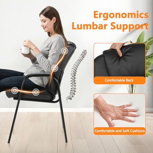 CLATINA Leather Guest Chair with Padded Arm Rest for Reception Meeting Conference and Waiting Room Side Office Home Black 2 Pack