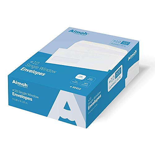 Aimoh #10 Single Left Window Envelopes -Gummed Closure -Size 4-1/8x9-1/2 Inches - 24LB - 1 Case - 5 Packs - 2500 Envelopes(35410-2500)