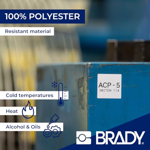 Brady Authentic (M4C-375-422) Aggressive Adhesive Multi-Purpose Polyester Labels 0.375 in Black on White. for use with The BMP41, BMP51, and M511 Label Printers