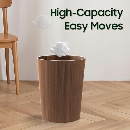 WOAWO 2.3 Gallon Wooden Trash Can, Walnut Finish Wastebasket (2-Pack)