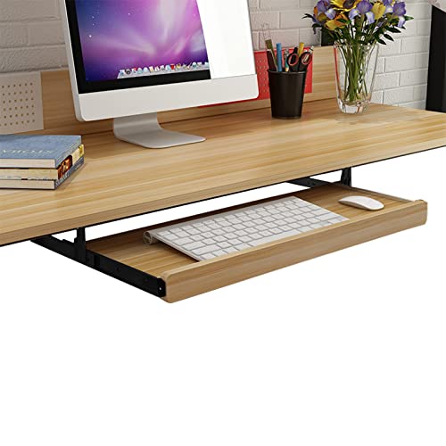 FENOKD Keyboard Tray Under Desk Slide-Out - with 14 Inch Keyboard Slides Rails, Smoothly Pull Out Keyboard Drawers and Platforms, for Home/Office/Work/Gaming, Keyboard Holder.C-walnut-60cm x 27cm