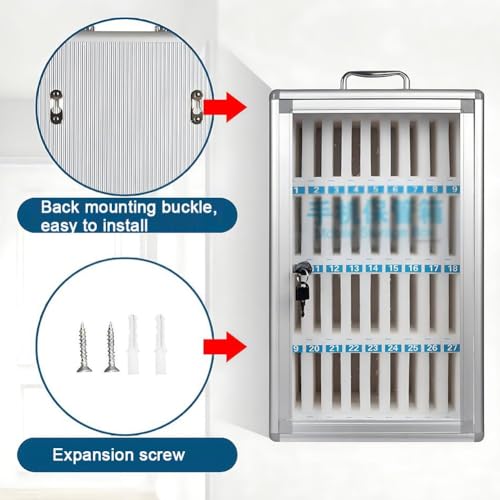 Zfmnoyev Aluminum Alloy Cell Phone Organizers, Classroom Cell Phones Pocket Chart with Door, Wall-Mounted w/Portable Handle, Key Lock, Handwritten Tags, for Office, Gym(38.5x19.5x59cm)