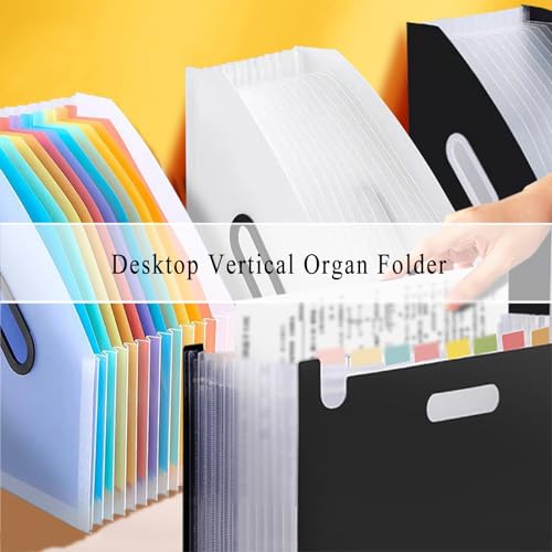 Folders,Document Organiser, Protective File Storage,A4 Desktop File Folder, Self-Standing Portable 13 Pockets,Concertina Expandable File Organiser Filing Box 2 Pcs/Black (Color : White)