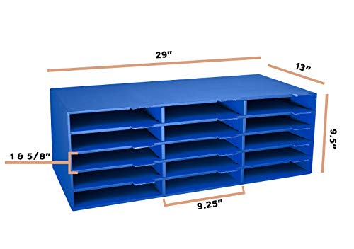 AdirOffice Cardboard Paper Organizer - Classroom Mailbox, Literature Organizers, Office Sorter Mailboxes, Construction Papers Storage with Slots, Compartment Shelf Holder (15 Slot, Blue)