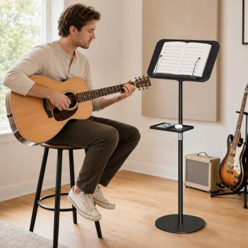 Snughome Floor Book Stand with Tray, Height Adjustment 21"-51", Black