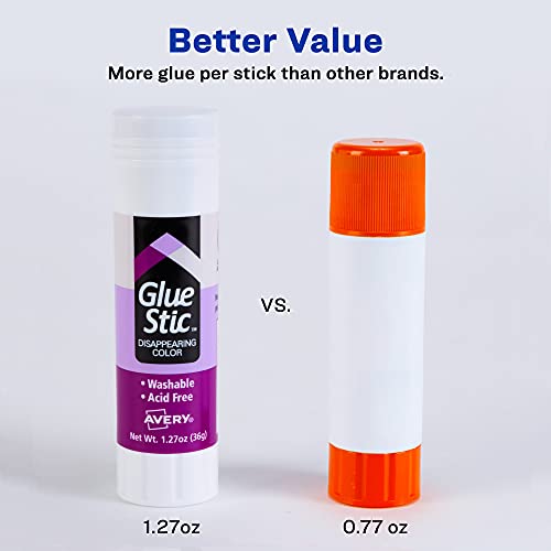 Avery Glue Stic, Disappearing Purple, Washable, 1.27oz, 6 Glue Sticks, 2-Pack, 12 Total (10222)