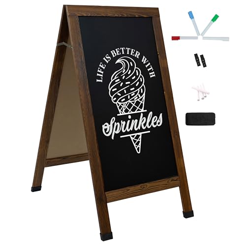 Sunnydaze Magnetic A-Frame Chalkboard Sign - 48- x 24-Inch - Brown - 3-Pack