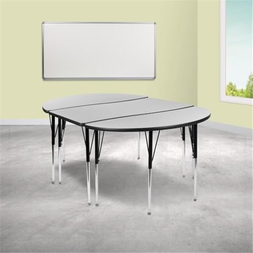 Flash Furniture 3 Piece 76" Oval Wave Collaborative Grey Thermal Laminate Activity Table Set - Standard Height Adjustable Legs