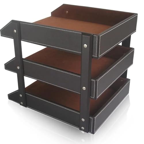 FENSAJRD Office Supplies 3 Layers File Rack PU Leather A4 Document Tray Shelf Frame Paper Desk Organizer Home Magazine Tray Letter Holder(Black)