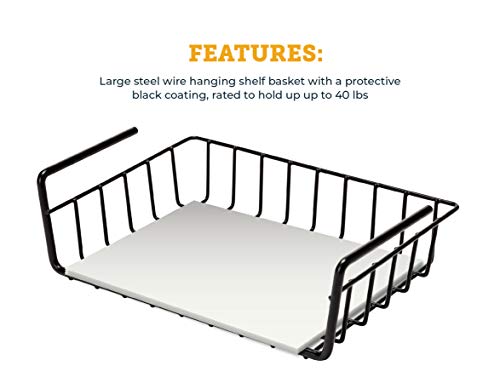 SnapSafe Hanging Shelf Document Basket, 76012 - Coated Wire Basket Maximizes Storage for Documents, Gun Accessories, & Ammo - Easy Access Under Shelf Storage for Gun Safes - Holds Up to 40 Pounds