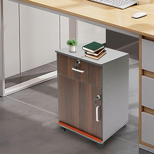 Eypkaol Mobile File Cabinet, Lockable Printer Stand, Compact Rolling File Cabinet Space Saving for Home Office Study Bedroom（Black Oak）